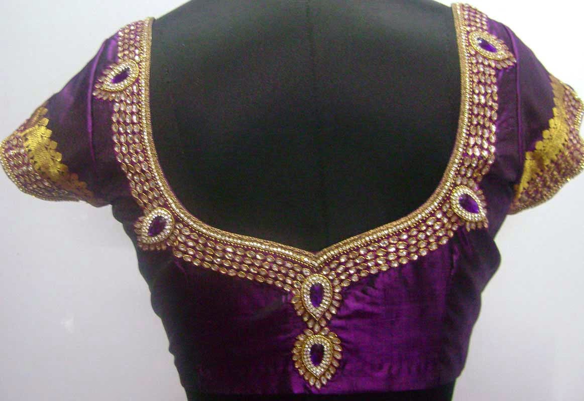 Embroidery and Maggam blouses Pattu kundan and zardosi