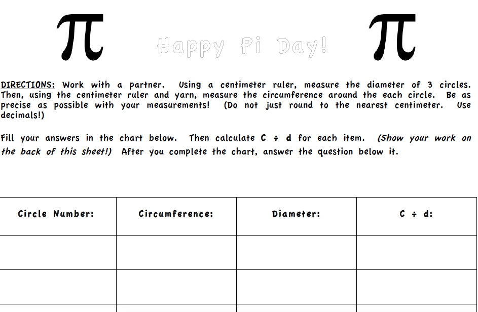 Middle School Math Madness! Pi Day!