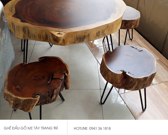 Bàn trang trí và ghế đẩu gỗ Me Tây giá rẻ