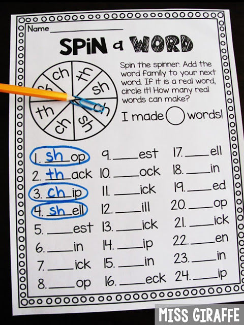 Spin a Word and so many other fun digraphs centers that are no prep and fun