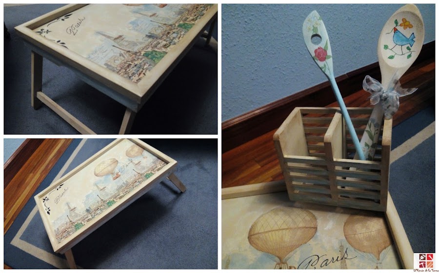 bandeja reciclada con pintura a la tiza y decoupage