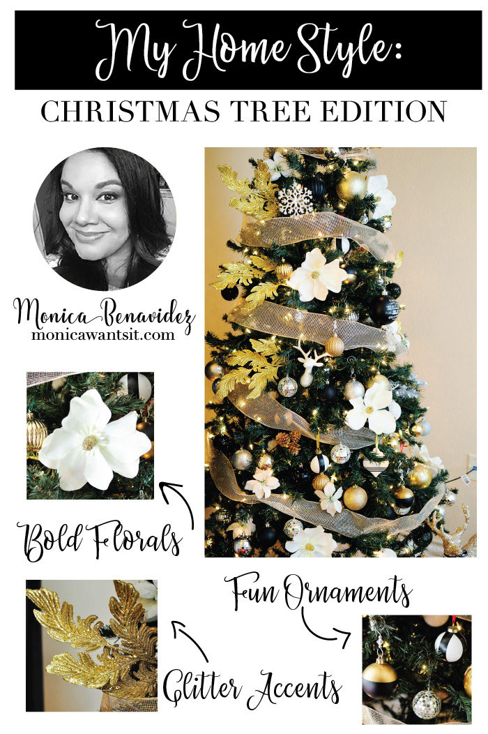 Tips for creating a beautiful, glam and chic black, white, gold and silver Christmas tree for your holiday decor!
