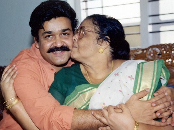 Malayalam film actor Mohanlal with his mother