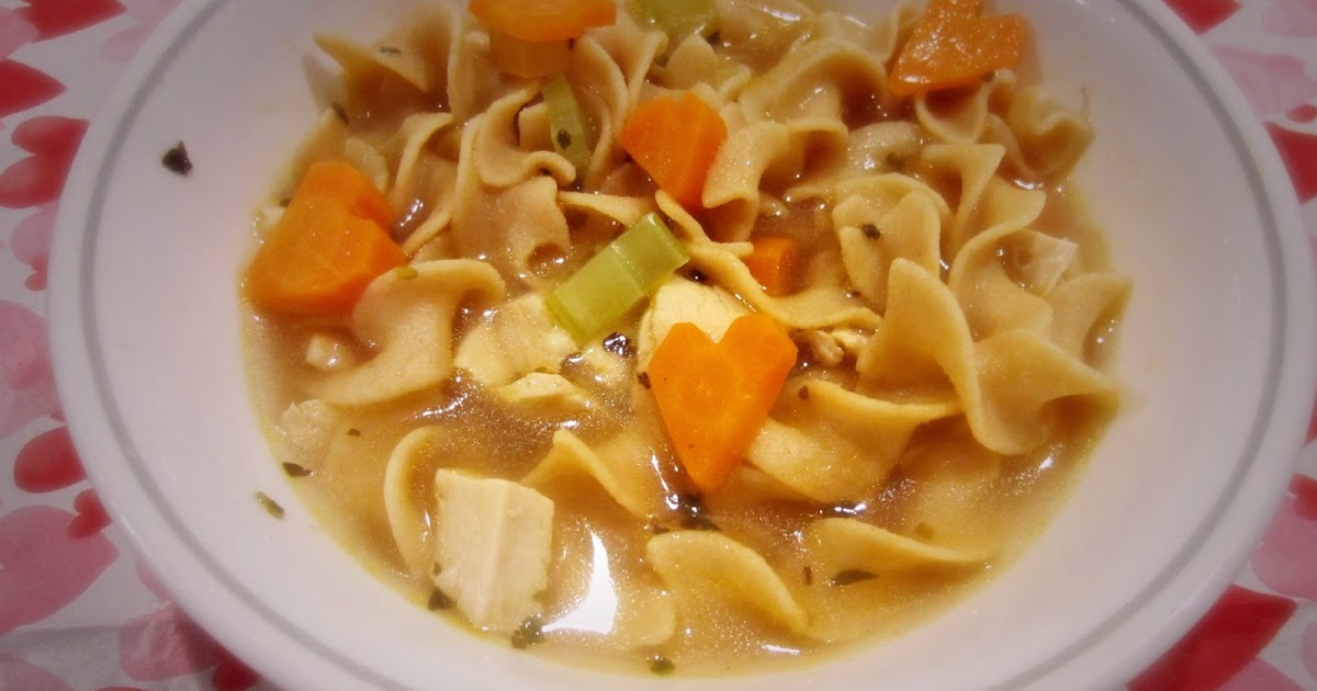 Vegetarian Chicken Noodle Soup with Heart Carrots
