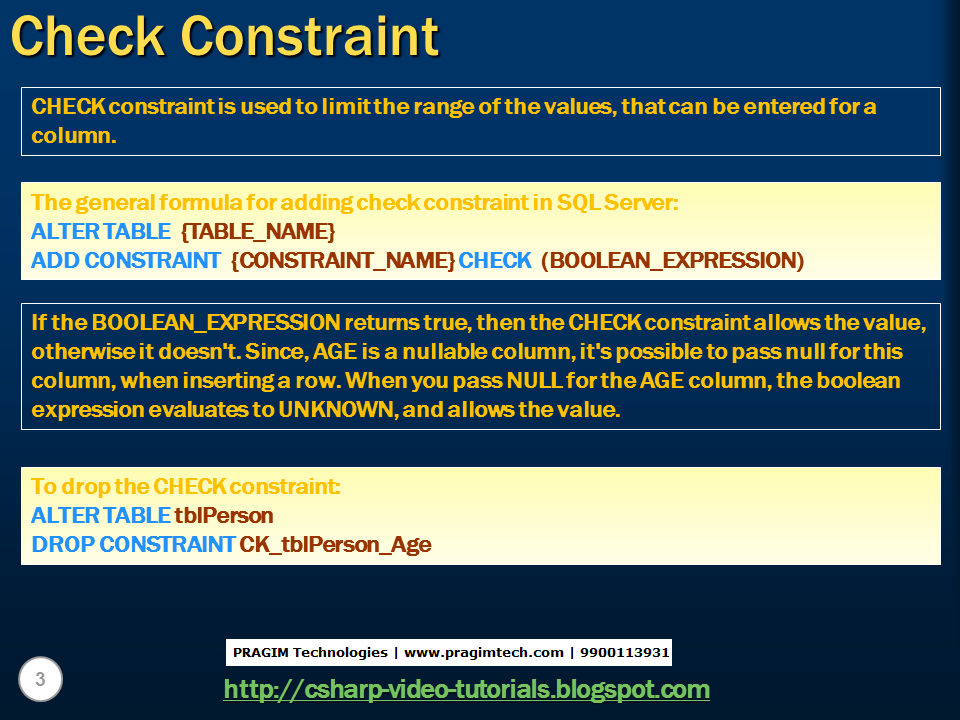 Sql server, .net and c# video tutorial: Part 6 – CHECK constraint