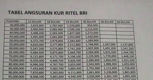 Tabel Angsuran Pinjaman BRI 100 Juta Bunga Rendah 2019