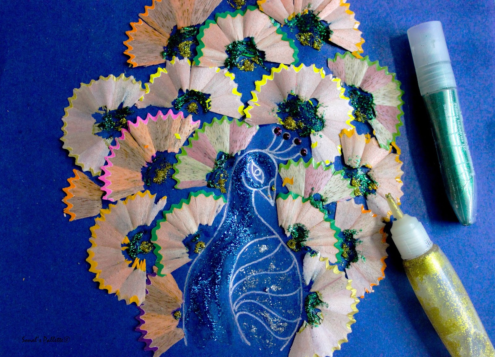 Sonal's Pallette Peacock Decor from pencil shavings