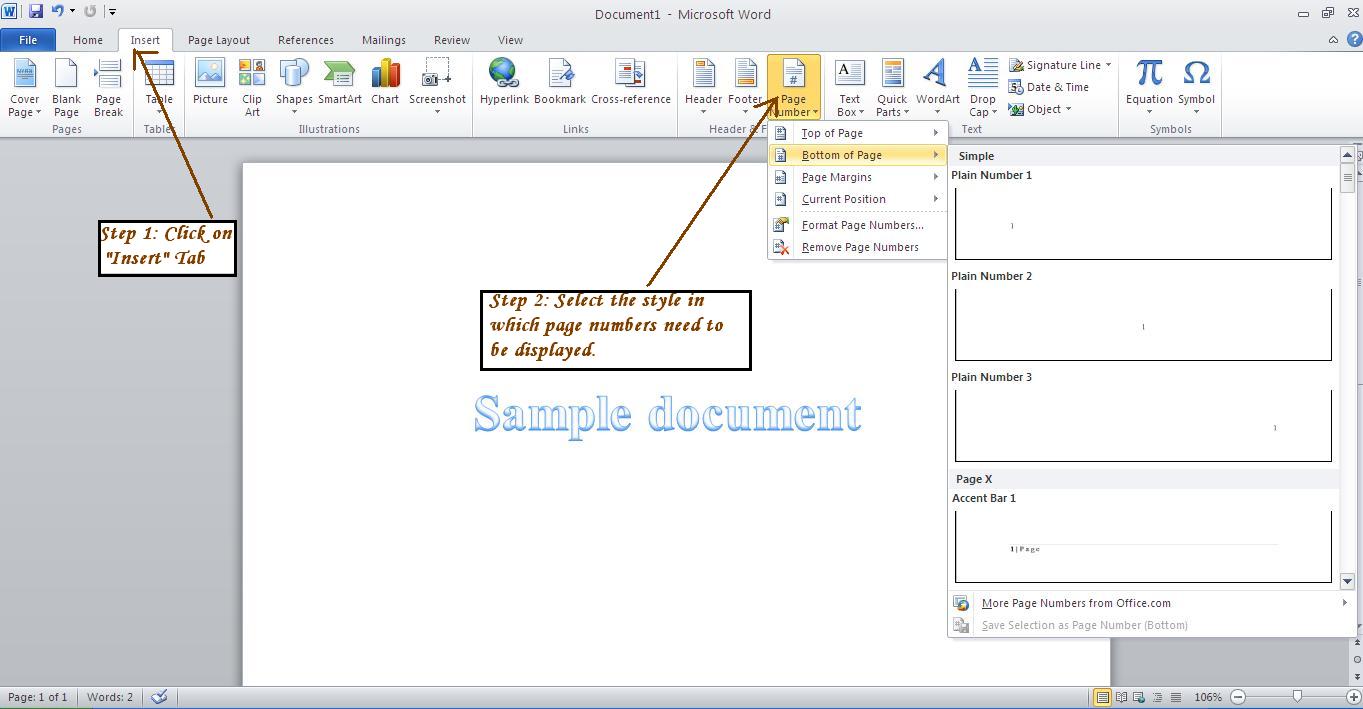 HOW TO: How to insert page numbers in microsoft word 2010?
