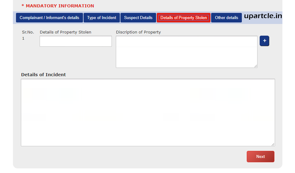 Details of Property Stolen Details of Property Stolen