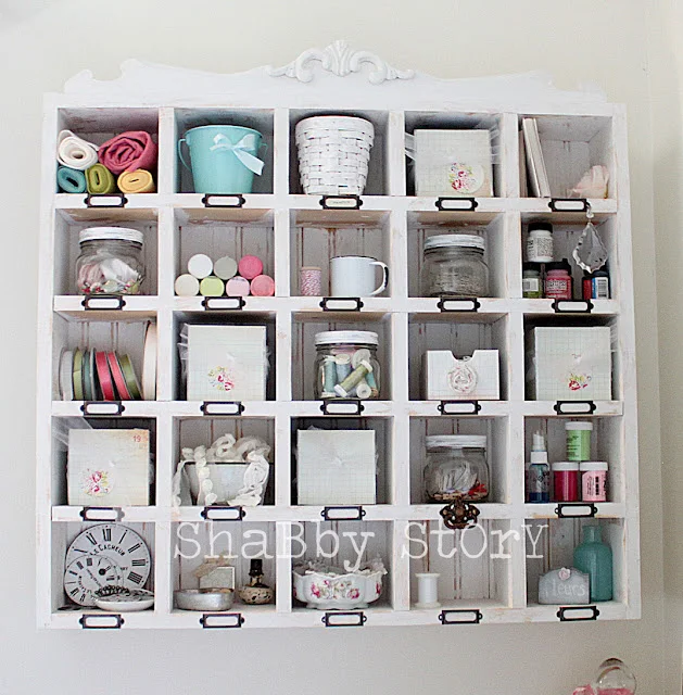 cubby craft storage mounted on wall