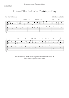 Bells heard christmas tab chrismas guitar sheet music I Heard The Bells On Christmas Day, free Chrismas guitar tab sheet music