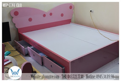 Giường ngủ cánh bướm hồng dễ thương có 3 ngăn kéo MSP: G3NK-CB.01