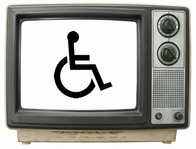 Photo of old style TV set with wheelchair symbol on the screen