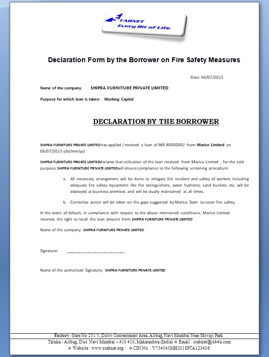 Fire Safety Declaration form