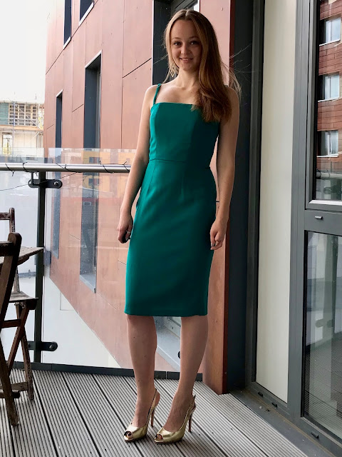 Diary of a Chain Stitcher: Emerald Wool Crepe Green Party Dress using Sew Over It Ultimate Pencil Skirt and Rosie Dress sewing patterns