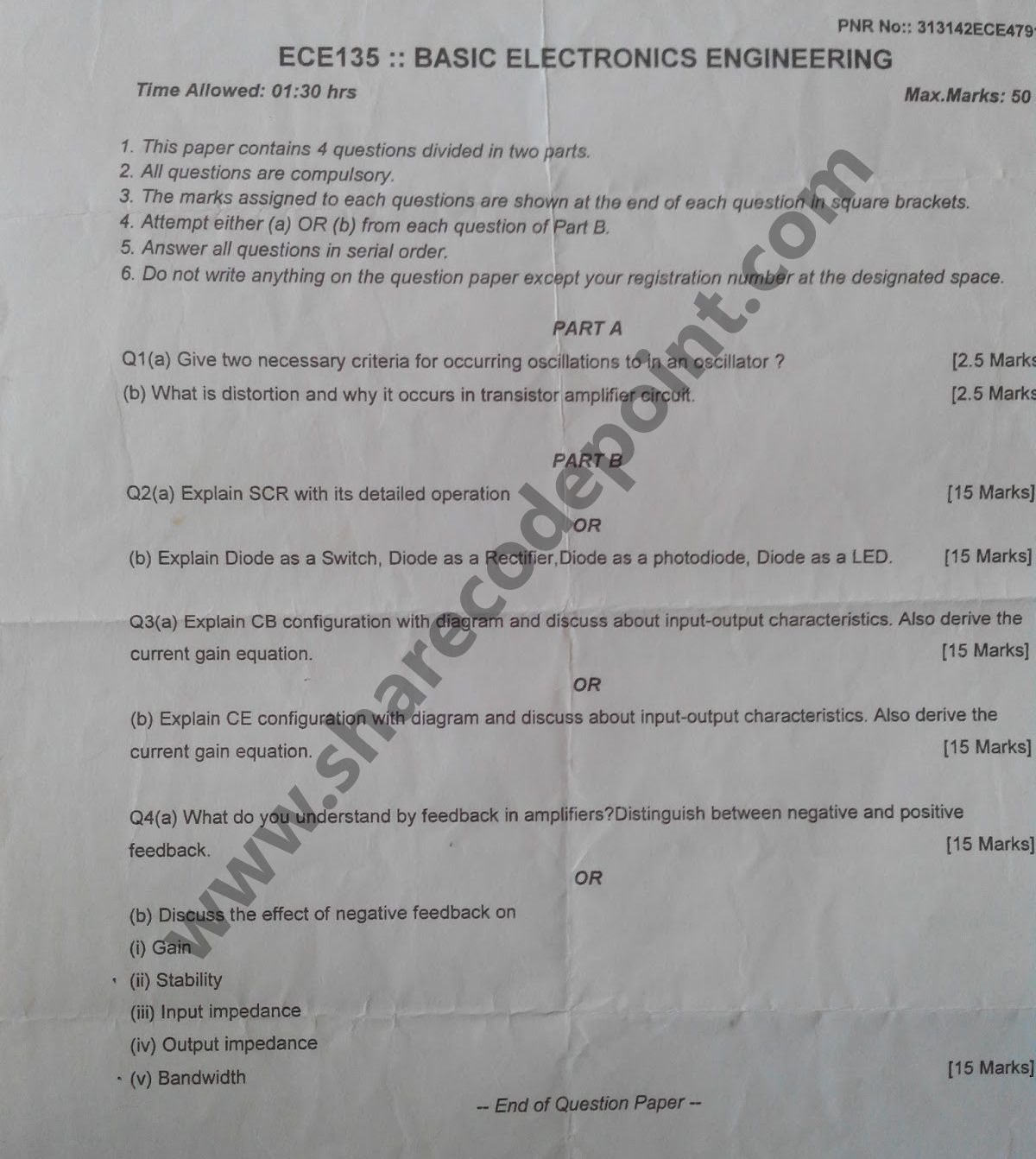 ECE135 Basic Electronics Engineering Mid Term Exam Question Paper