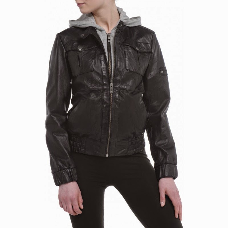 Women’s Black Leather Hooded Bomber Jacket CRICK FIELD