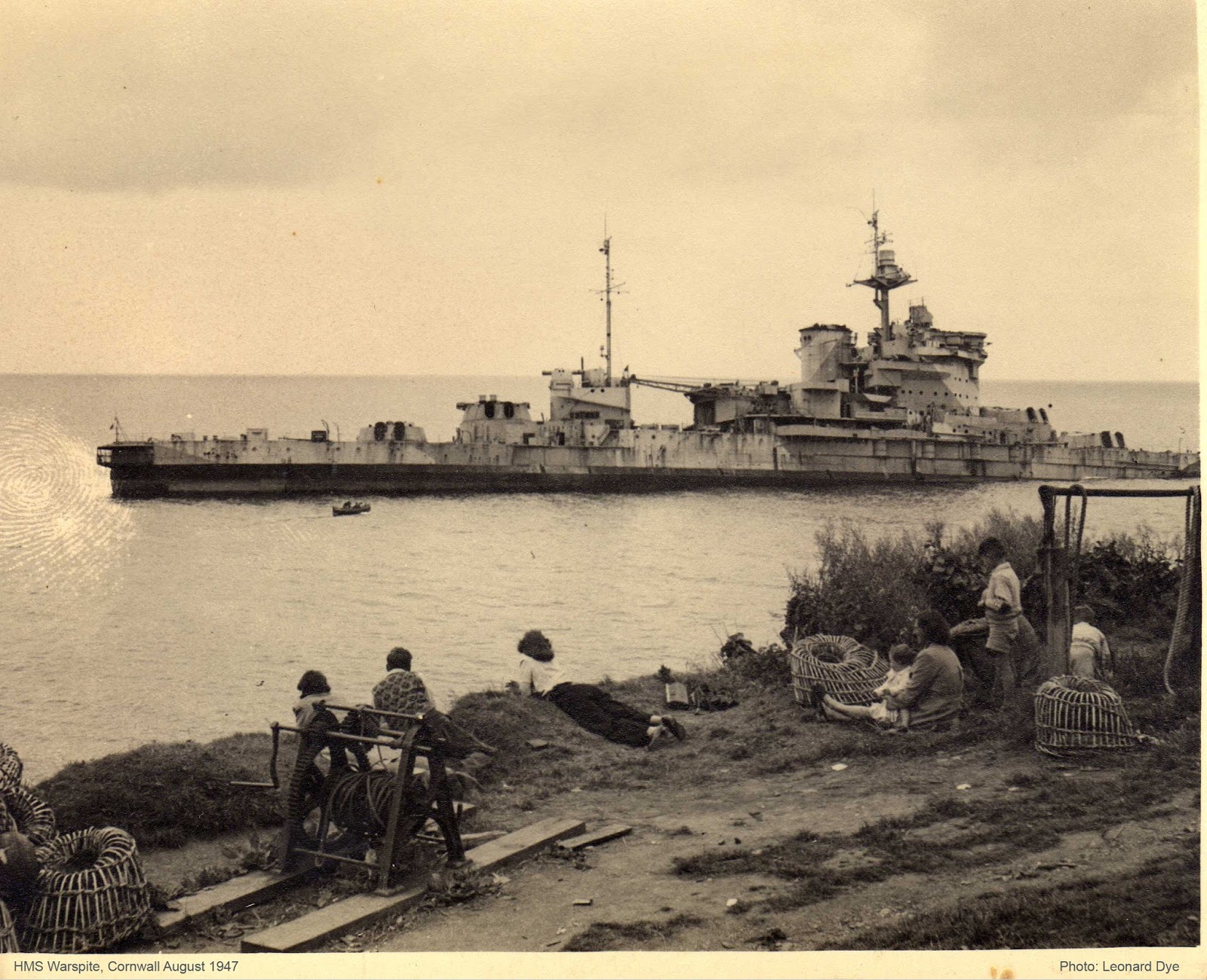 HMS Warspite aground off Prussia Cove, Cornwall (1947) .