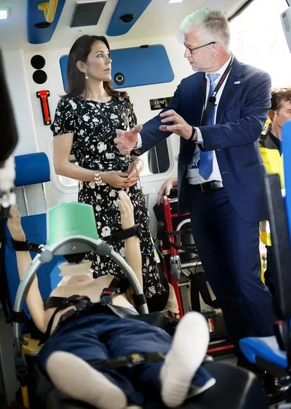 Crown Princess Mary attended the opening of Europe Emergency Medical Services 2016 Congress at Tivoli hotel. Princess Mary wears Christian Louboutin shoes, Style Chanel beige Jumbo Classic bag