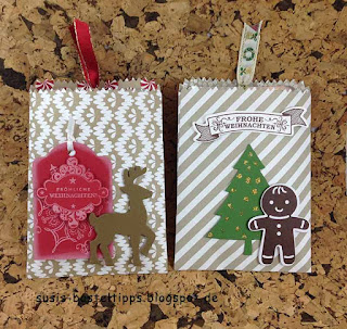 Variation mit Rentier und Lebkuchenmännchen Susis Basteltipps: Verpackung für Pulmoll Mini-Adventskalender mit Stampin' Up! Mini-Leckereientüte