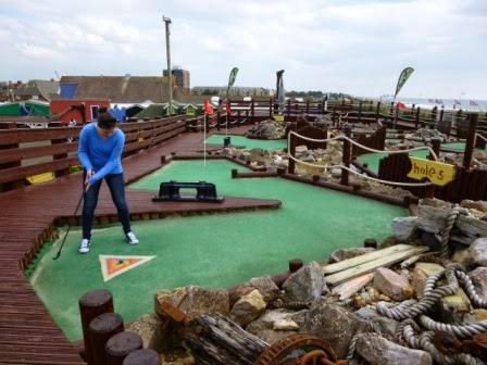 Emily on hole five at Sharksville Adventure Golf