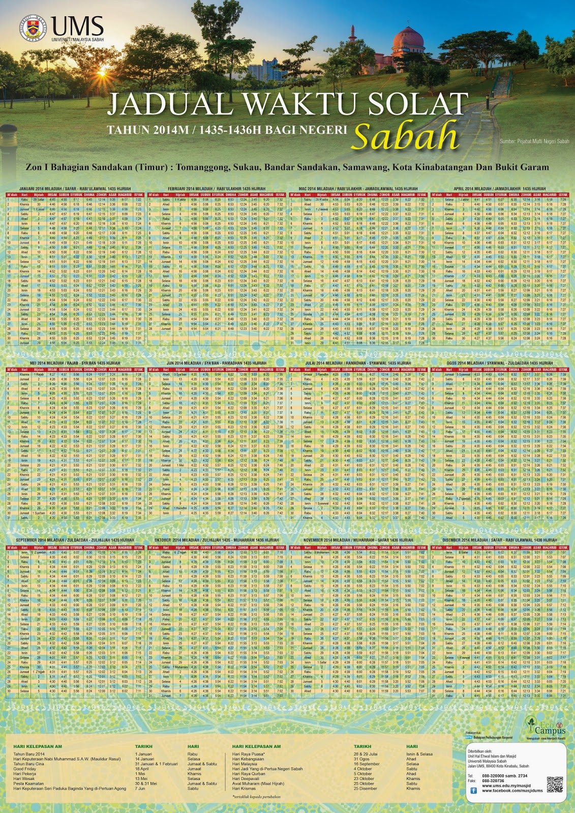 Jadual Waktu Solat Sabah - Penyusunan waktu solat fardhu telah