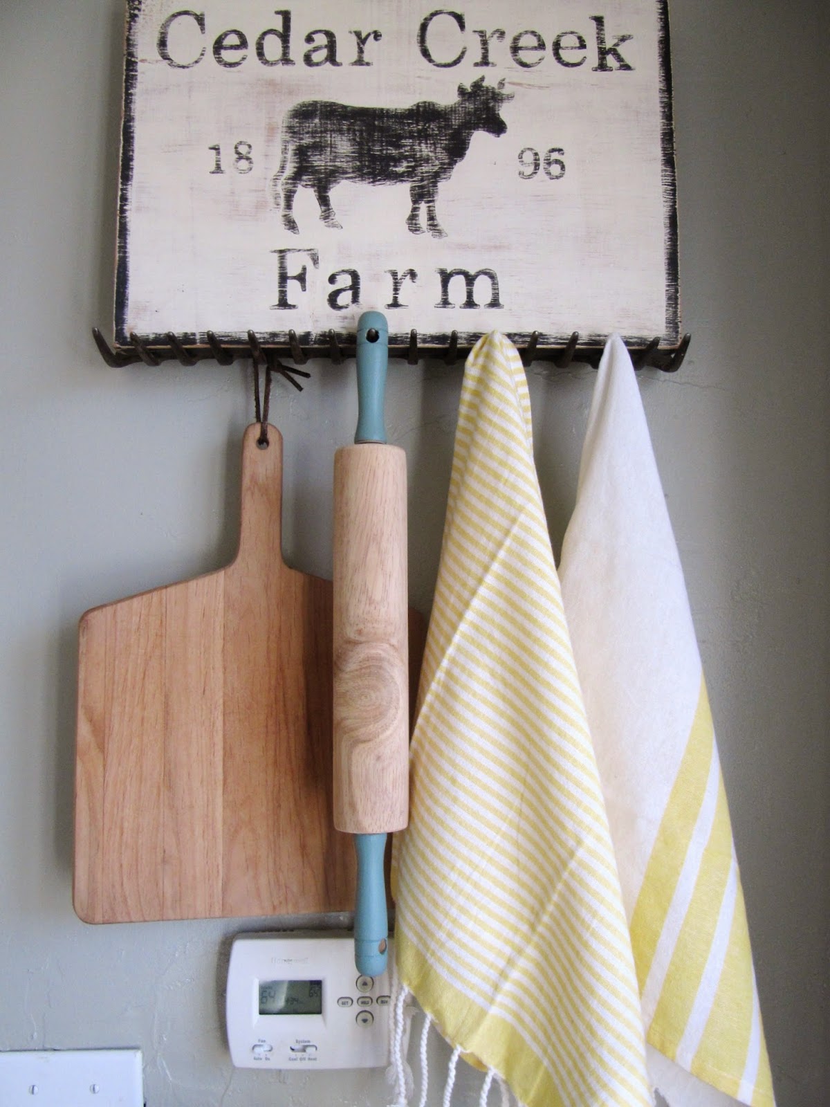 Painted Rolling Pin and a Spring Vignette in Kitchen