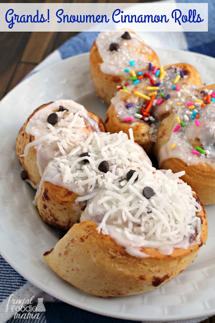 Transform your favorite refrigerated cinnamon rolls into fun and easy to make edible snowmen with these Grands! Snowmen Cinnamon Rolls.