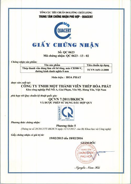 Giấy chứng nhận chất lượng thép thanh vằn, mác thép CB300-V Giấy chứng nhận chất lượng thép thanh vằn, mác thép CB300-V