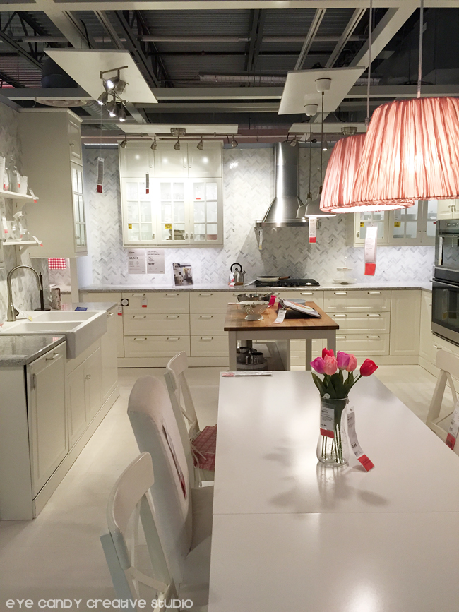 white kitchen ideas, IKEA kitchen, blush lampshades, white kitchen cabinets