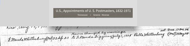 F. Maude Figgins as US Postmastr in Ooltewah TN
