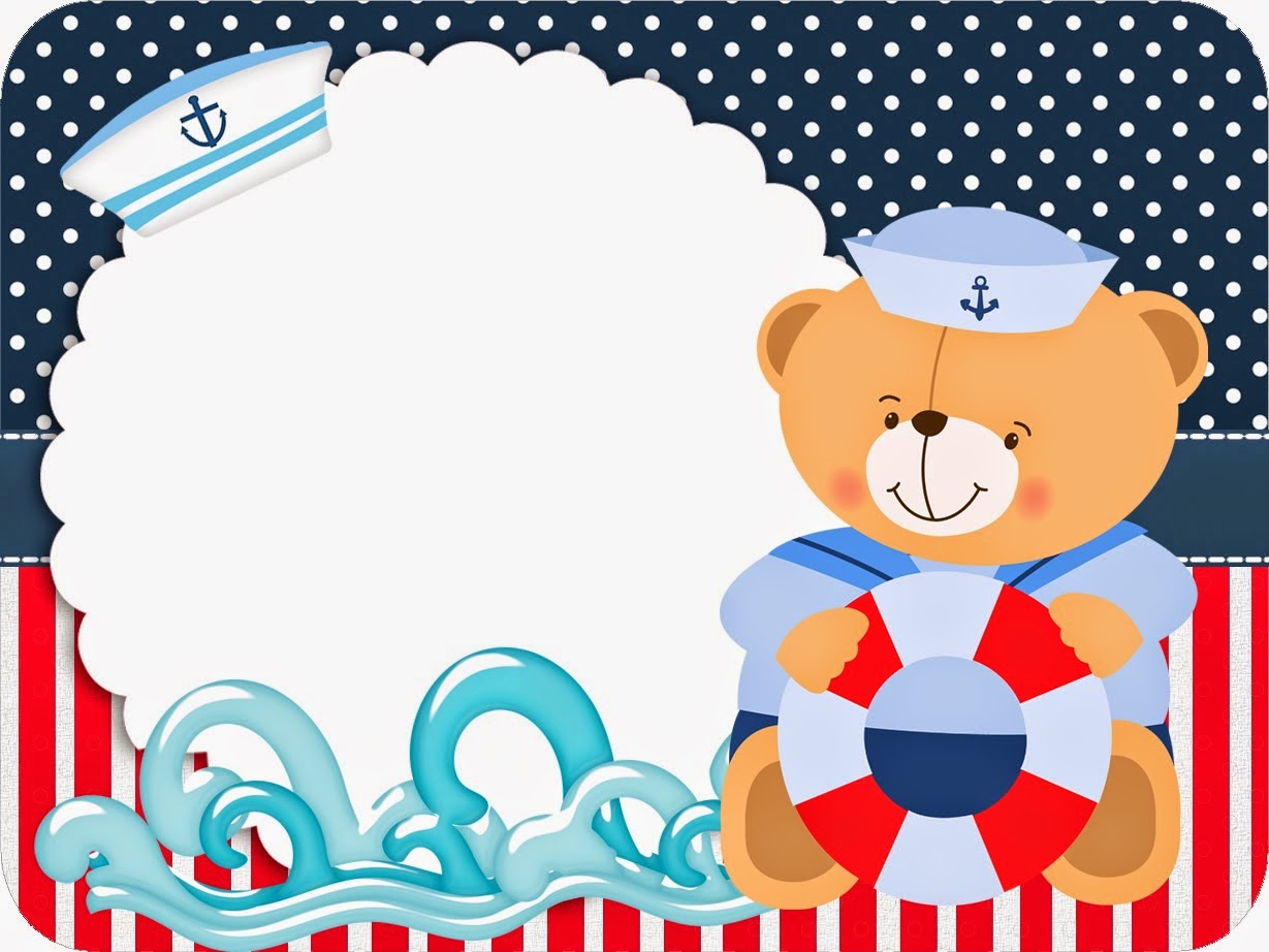 Sailor Bear, Free Printable Invitations, Labels or Cards.