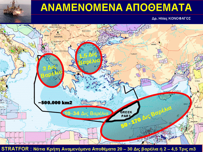 Αναμενόμενα αποθέματα υδρογονανθράκων εντός Ελληνική ΑΟΖ.