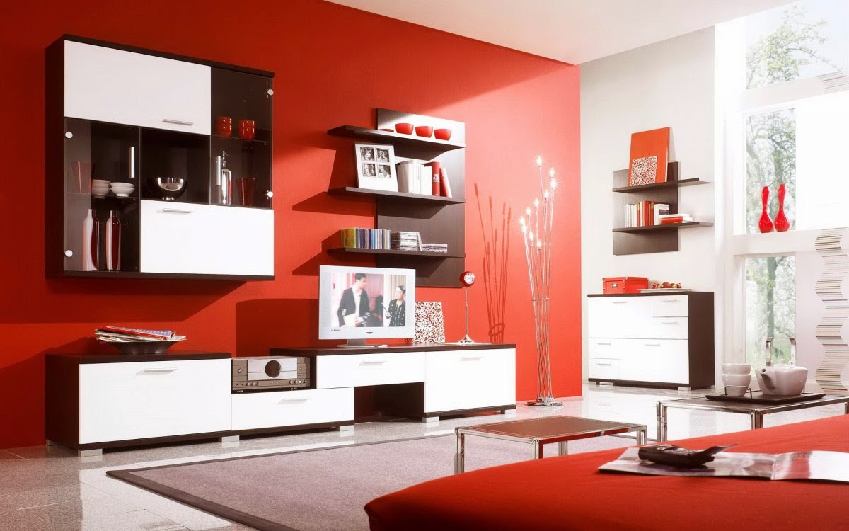 Paduan Warna Cat Ruang Keluarga Rumah Minimalis Full Woods Ruang Tamu Warna Merah
