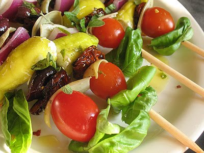 Greek salad on skewers