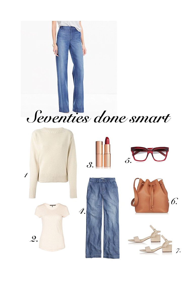 Fall trends Flares denim trousers Madewell, Isabel Marant sweater beige