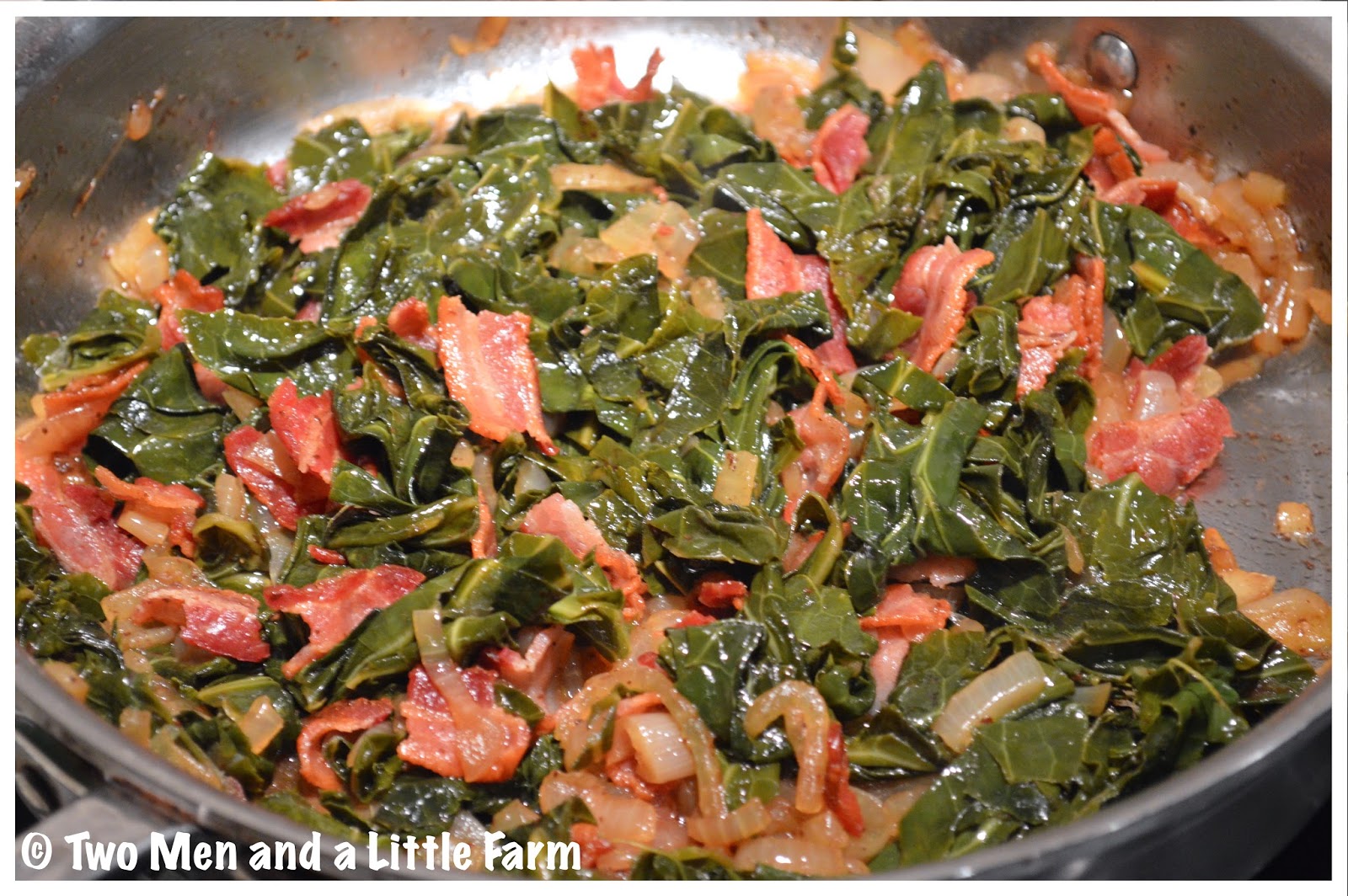 Two Men and a Little Farm COLLARD GREENS WITH BACON AND ONIONS