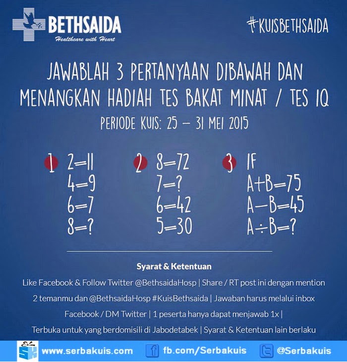 Kuis Bethsaida Berhadiah Voucher untuk Tes Bakat Minat / Tes IQ