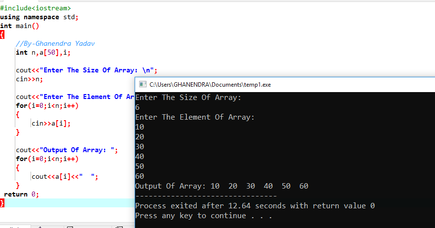 C++ Program To Print Element Of An Array