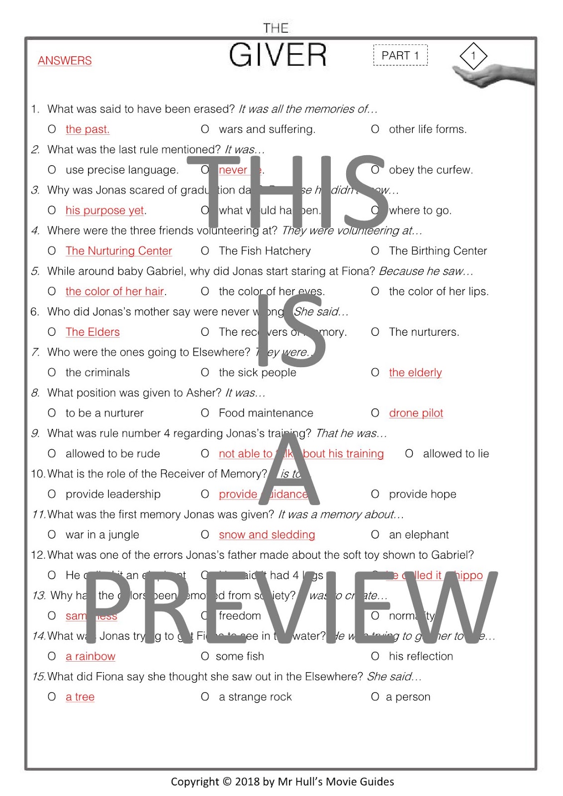 The Giver Movie Guide + Activities - Answer Key Included ~ Movie Guides ...