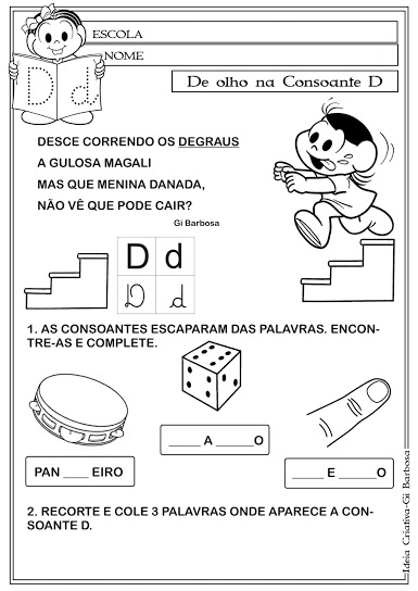 Atividades Letras do Alfabeto com texto  Turma da Mônica