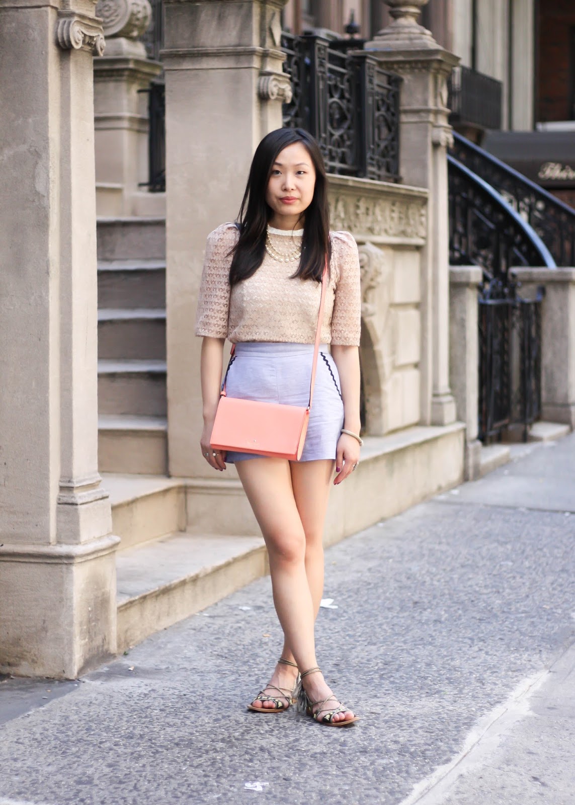 High-Waist Cotton Shorts and Lace Top Outfit
