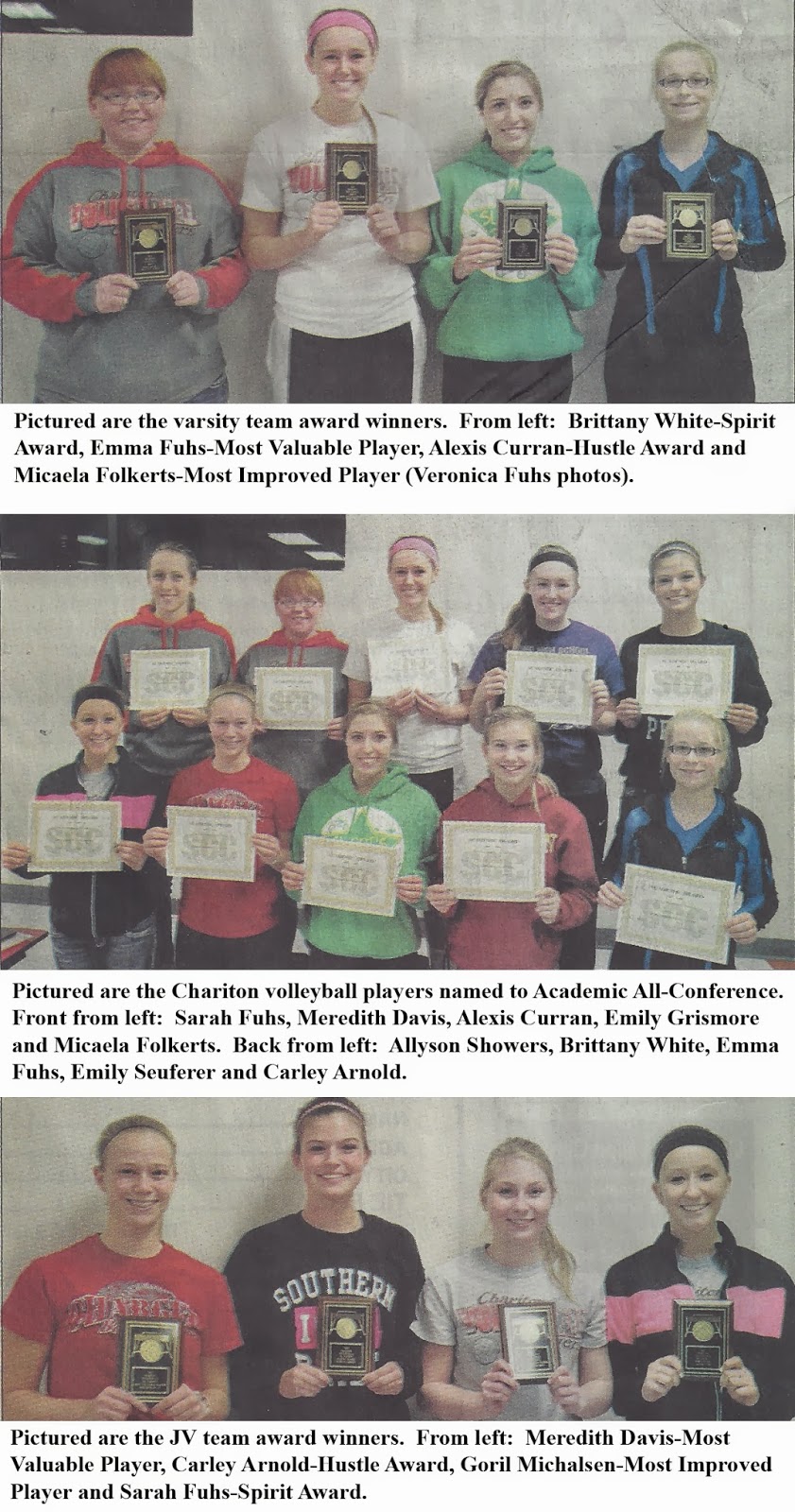 Russell Children and School Activities CHS Volleyball Team Awards