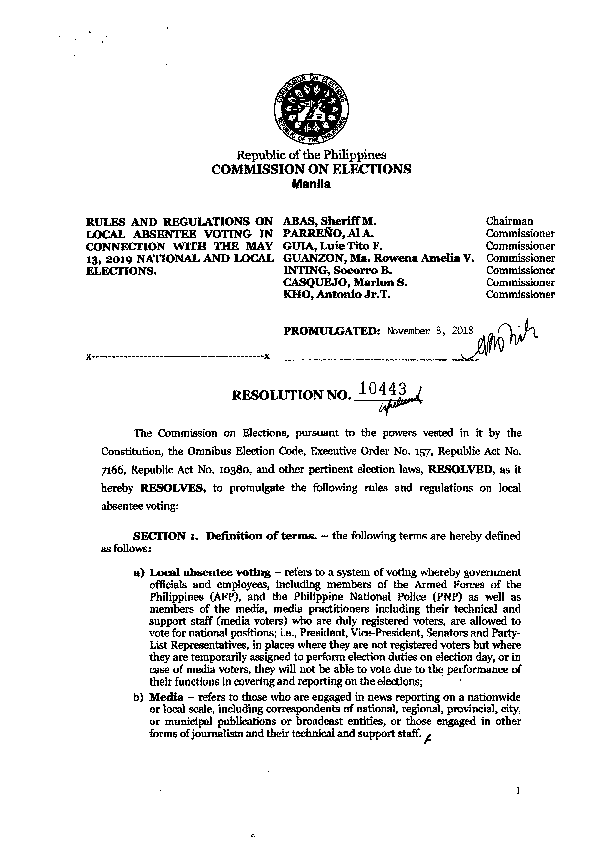 Information is the Key Comelec Resolution No. 10443