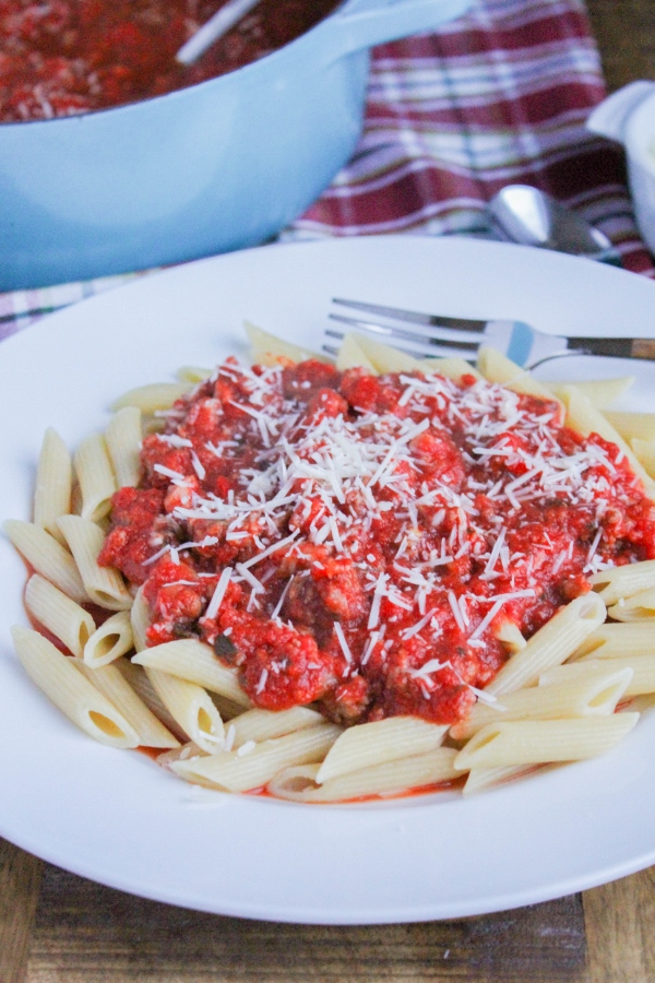 This flavorful and delicious Christmas Eve Pasta has become a holiday tradition in our house. It can feed a crowd, and the sauce can be made ahead, making it the perfect holiday dish!