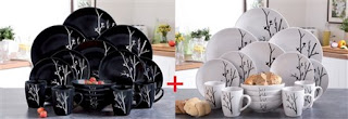 Viners 16 + 16-Piece Black and Ivory Birds in Bloom Set Viners 16 + 16-Piece Black and Ivory Birds in Bloom Set