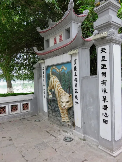 Tiger image on a gate leading to Đền Ngọc Sơn in Hanoi Vietnam