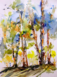 spring watercolor trees palette knife