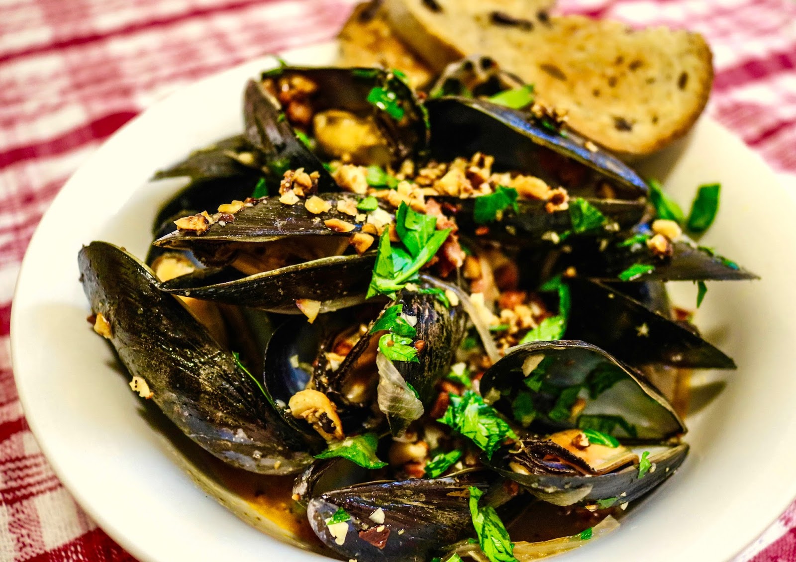Three Little Figs BeerSteamed Mussels with Chorizo and Toasted