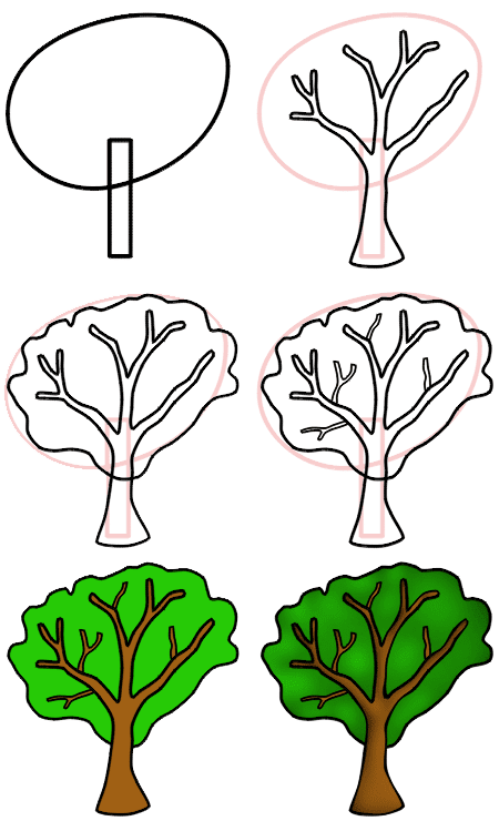 كيفية رسم شجرة بالقلم الرصاص خطوة بخطوة